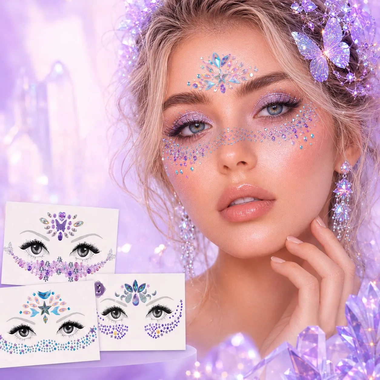 Gemas Faciales Holográficas De Estrellas Y Corazones Arcoíris Multicolor Joyas Corporales Pegatinas Festival Brillo Maqu